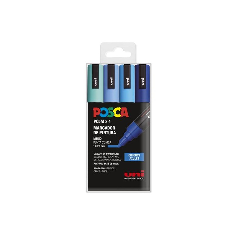 (182634855) POSCA MARCADOR  PC-5M/4C NO PERMANENTE 1.8MM-2.5MM COLORES SURTIDOS AZULES -ESTUCHE 4U-