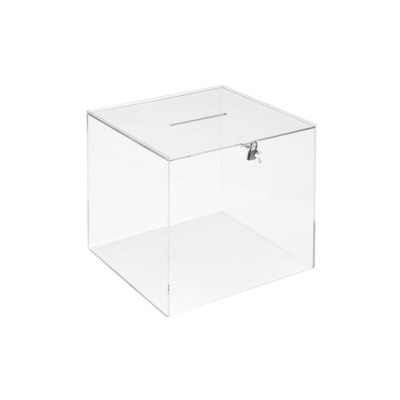 (652003 CS TP) ARCHIVO 2000 URNA CUADRADA CON LLAVE Y RANURA SUPERIOR 300X300X300MM METACRILATO 4MM TRANSPARENTE