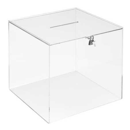 (652003 CS TP) ARCHIVO 2000 URNA CUADRADA CON LLAVE Y RANURA SUPERIOR 300X300X300MM METACRILATO 4MM TRANSPARENTE
