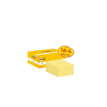 (7100172332) POST-IT BLOC NOTAS ADHESIVAS 653 100H 38X51 (NO ENCELOFANADOS) CANARY YELLOW PAQUETE 16 UD + 4 UD GRATIS
