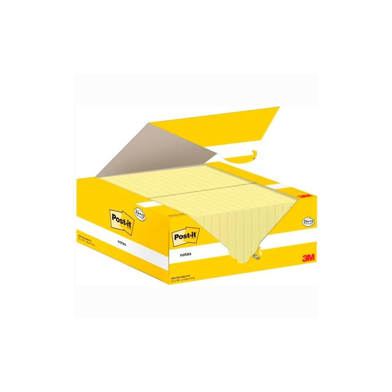 (7100290182) POST-IT BLOC NOTAS 654 CANARY YELLOW 100H 76X76 PAQUETE 24 UD + 12 UD GRATIS