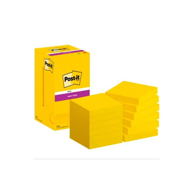 (7100290189) POST-IT BLOC NOTAS ADHESIVAS 654 SUPER STICKY 90H 76X76 ULTRA AMARILLO PAQUETE 12 UD