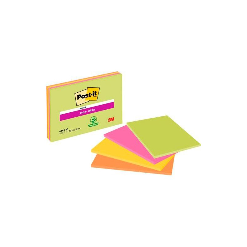 (7100234637) POST-IT BLOC NOTAS PARA REUNIONES SUPER STICKY BLOC 45H 203X152MM C/SURTIDOS NEÓN PACK 4 UD
