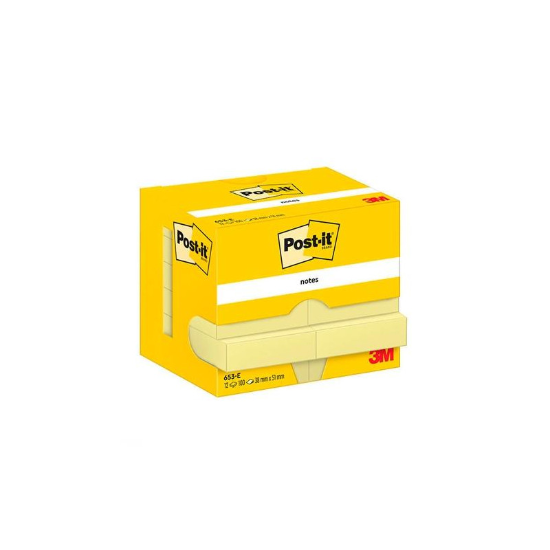 (7100290163) POST-IT BLOC NOTAS ADHESIVAS 653 100H 38X51 CANARY YELLOW PAQUETE 12 UD
