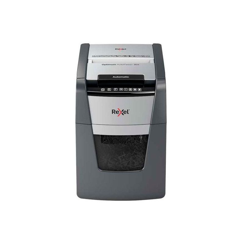 (2020090XEU) REXEL DESTRUCTORA AUTOMÁTICA OPTIMUM AUTOFEED 90X CORTE PARTÍCULAS P-4 (4X28MM) ANTIATASCO NEGRO