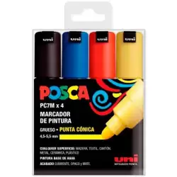 (182634678) POSCA MARCADOR PC-7M/4C NO PERMANENTE PUNTA BISELADA 4.5-5.5MM COLORES SURTIDOS BASIC -ESTUCHE 4U-