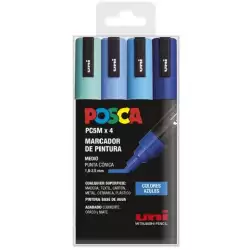 (182634855) POSCA MARCADOR  PC-5M/4C NO PERMANENTE 1.8MM-2.5MM COLORES SURTIDOS AZULES -ESTUCHE 4U-