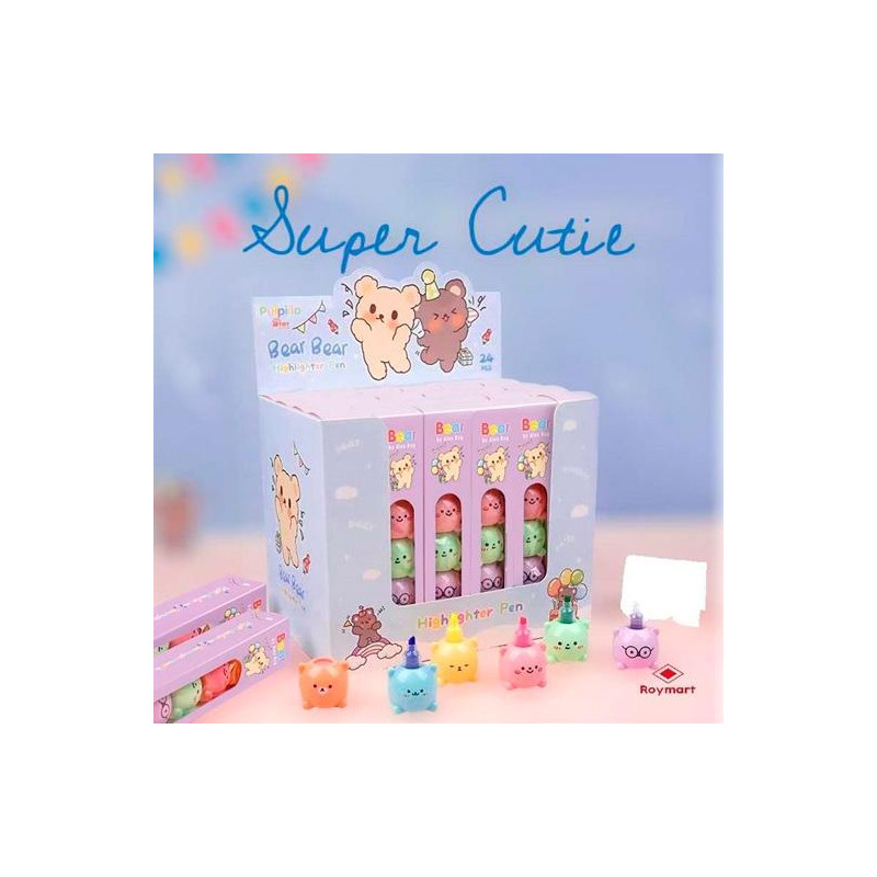 (EKW-004) ROYMART MARCADORES THE BEARS KAWAII SET DE 5 EXPOSITOR DE 24 C/SURTIDOS