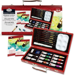 (RSET-WAT3000) ROYAL LANGNICKEL JUEGO DE ACUARELAS PARA PRINCIPIANTES 24 PIEZAS EN MALETÍN DE MADERA