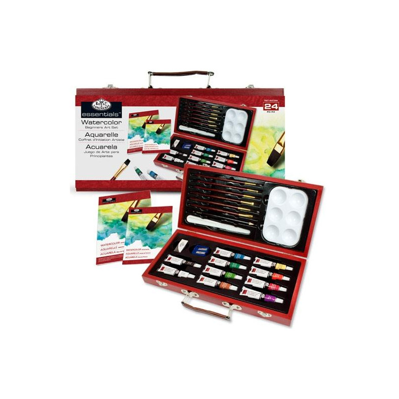 (RSET-WAT3000) ROYAL LANGNICKEL JUEGO DE ACUARELAS PARA PRINCIPIANTES 24 PIEZAS EN MALETÍN DE MADERA