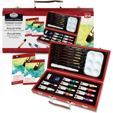 (RSET-WAT3000) ROYAL LANGNICKEL JUEGO DE ACUARELAS PARA PRINCIPIANTES 24 PIEZAS EN MALETÍN DE MADERA