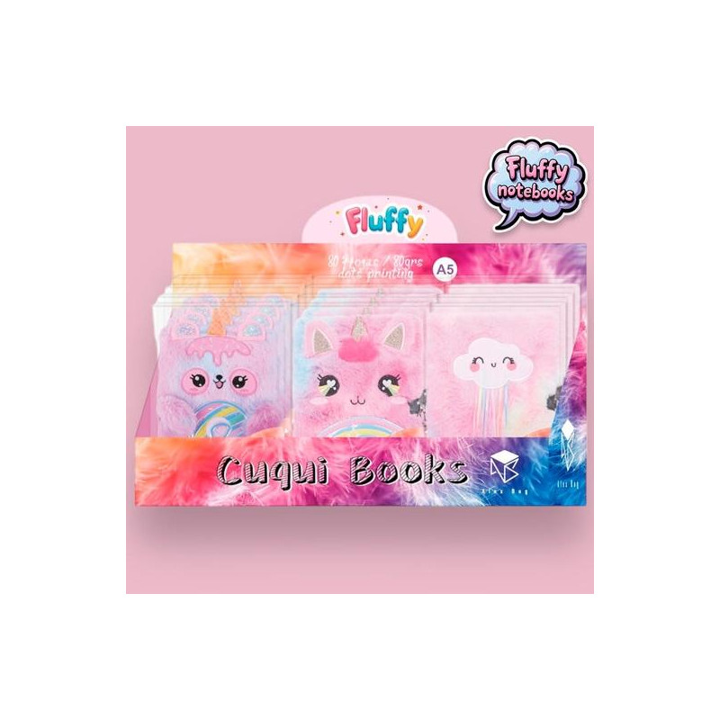 (EKL-2501) ROYMART LIBRETAS FLUFFY C/CANDADO 80H A5 8OGR SURTIDOS EXPOSITOR 12 UD