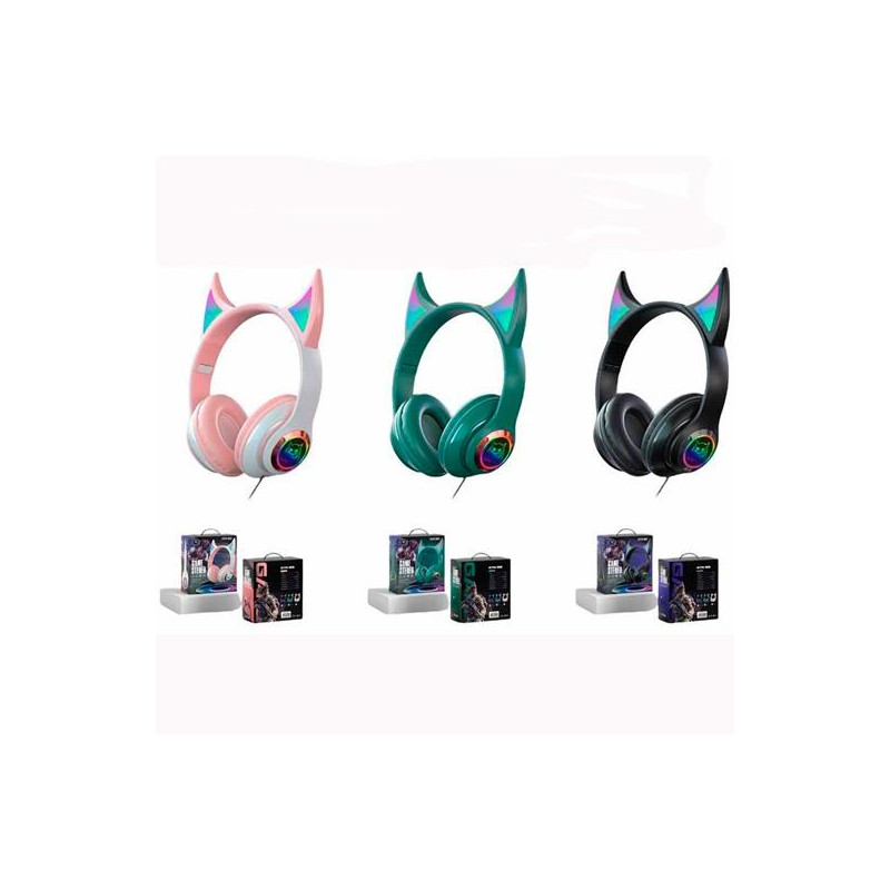 (AB-169) ROYMART AURICULARES GAMERS PODS ESTEREO C/CABLE Y LUCES DE NEÓN COLORES SURTIDOS