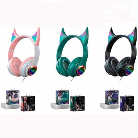 (AB-169) ROYMART AURICULARES GAMERS PODS ESTEREO C/CABLE Y LUCES DE NEÓN COLORES SURTIDOS