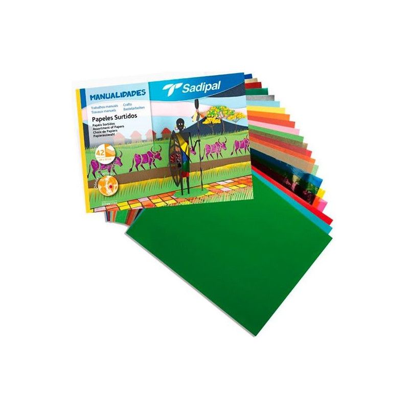 (S0400001) SADIPAL PAPELES SURTIDOS PARA MANUALIDADES 32X24CM PACK 42 HOJAS COLORES