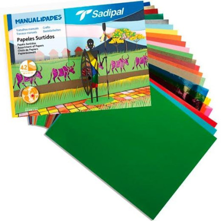 (S0400001) SADIPAL PAPELES SURTIDOS PARA MANUALIDADES 32X24CM PACK 42 HOJAS COLORES