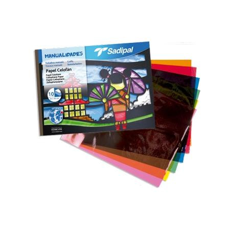 (S0400006) SADIPAL BLOC DE MANUALIDADES PAPEL CELOFÁN 10 HOJAS 32X24CM COLORES SURTIDOS