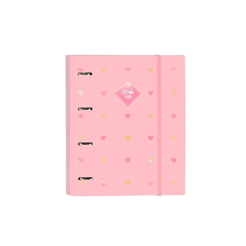 (512317666) SAFTA CARPETA DE ANILLAS 4X35MM C/RECAMBIO 100H A4 T/DURAS CIERRE C/GOMA GLOWLAB "HEARTS"