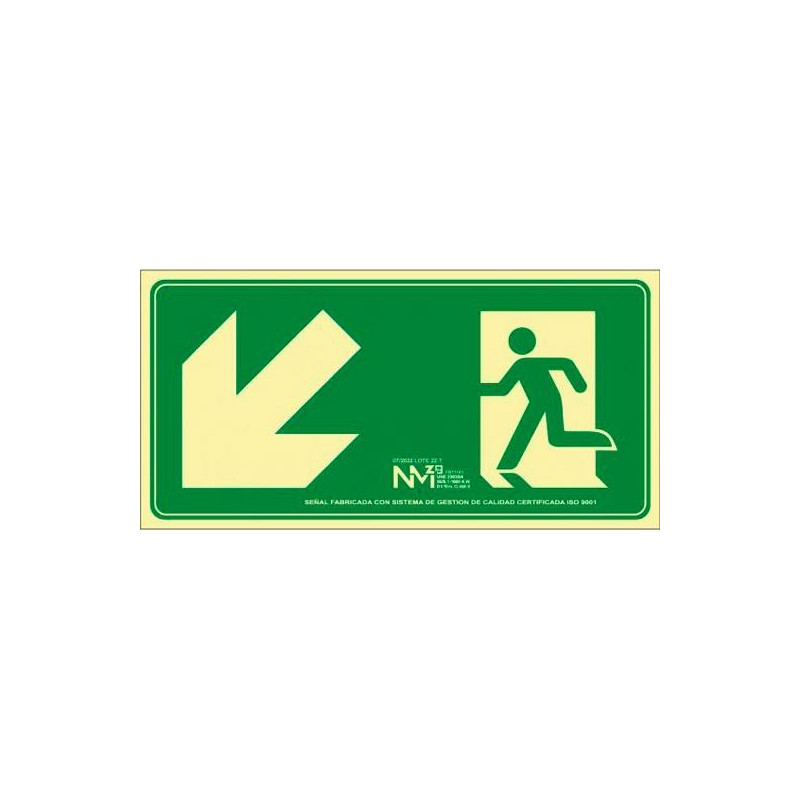 (6170-19H VE) ARCHIVO 2000 SEÑAL "EVACUAR ESCALERA ABAJO IZQUIERDA" 320X160MM PP 700 MICRAS VERDE