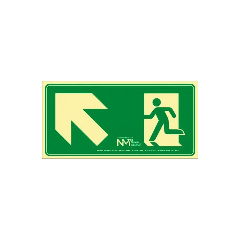(6170-21H VE) ARCHIVO 2000 SEÑAL "EVACUAR ESCALERA ARRIBA IZQUIERDA" 320X160MM PP 700 MICRAS VERDE