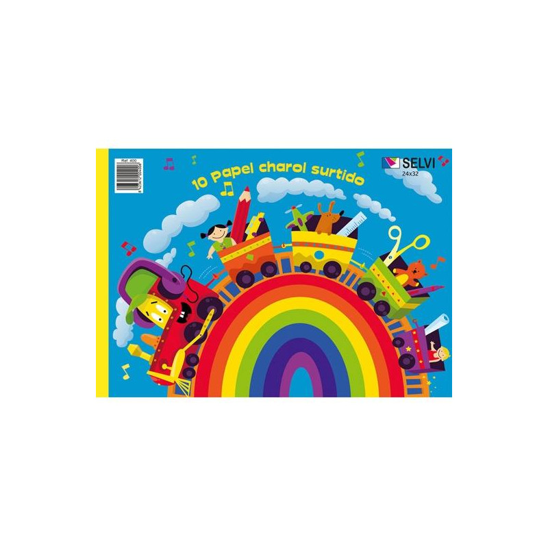 (400) SELVI CUADERNO PARA MANUALIDADES CON 10 PLIEGOS DE PAPEL CHAROL 24X32CM COLORES SURTIDOS