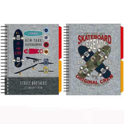(18108220) SENFORT CUADERNO ESPIRAL A6 120H T/DURA 2 SEPARADORES FORRADO SKATEBOARD SURTIDO