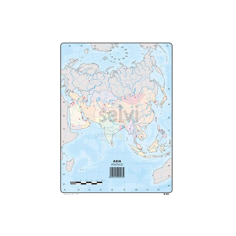 (503) SELVI MAPA MUDO POLÍTICO DE ASIA A4 -50U-