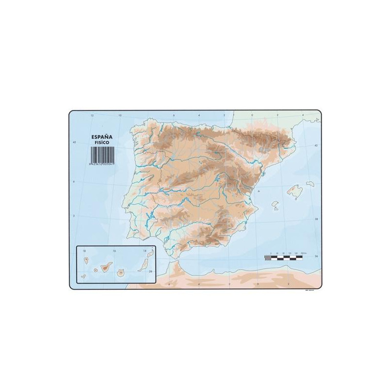 (504) SELVI MAPA MUDO FÍSICO DE ESPAÑA A4 -50U-