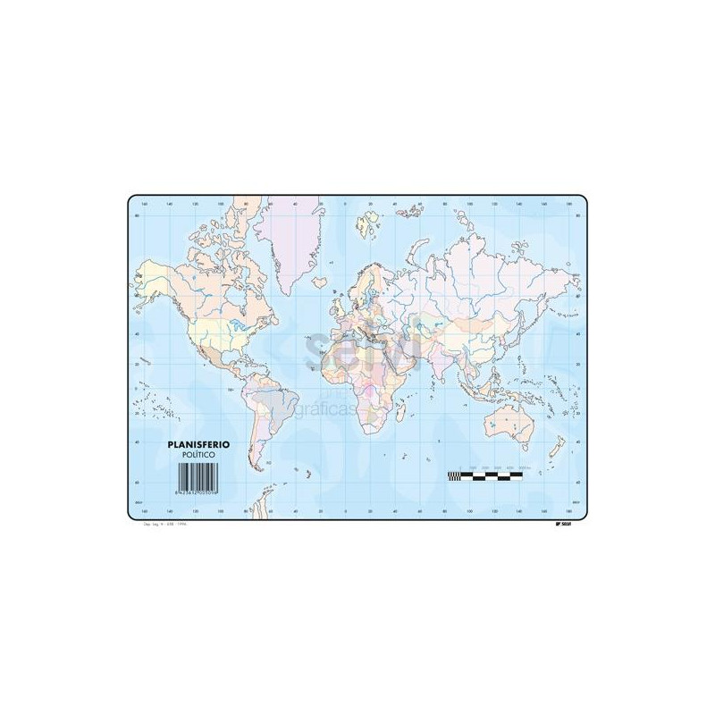 (509) SELVI MAPA MUDO PLANISFERIO POLITICO A4 -50U-