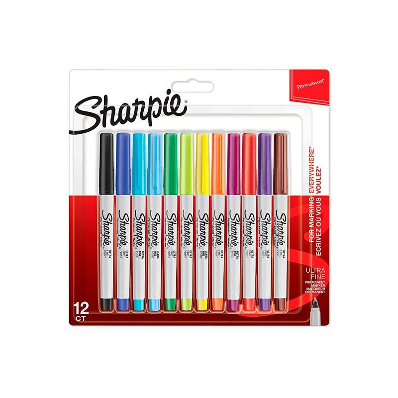 (2065408) SHARPIE ROTULADOR PERMANENTE PUNTA ULTRAFINA C/SURTIDOS BLÍSTER 12 UD