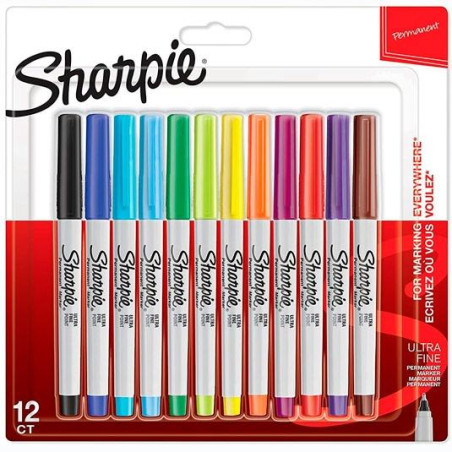 (2065408) SHARPIE ROTULADOR PERMANENTE PUNTA ULTRAFINA C/SURTIDOS BLÍSTER 12 UD