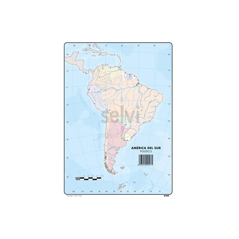 (517) SELVI MAPA MUDO POLÍTICO DE AMERICA DEL SUR A4 -50U-