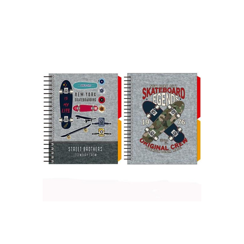(18108220) SENFORT CUADERNO ESPIRAL A6 120H T/DURA 2 SEPARADORES FORRADO SKATEBOARD SURTIDO
