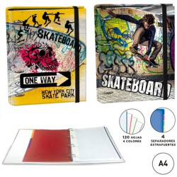 (18104230) SENFORT CARPETA ANILLAS 4X30MM RINGBOOK C/RECAMBIO 120H A4 C/GOMA 4 SEPARADORES SKATEBOARD SURTIDO