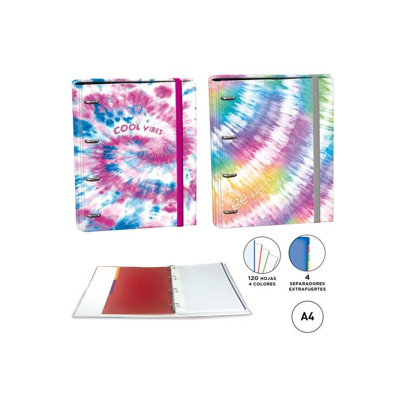 (18404220) SENFORT CARPETA ANILLAS 4X30MM RINGBOOK C/RECAMBIO 120H A4 4 BANDAS COLOR 4 SEPARADORES TIE DYE SURTIDO