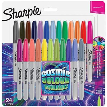 (2033672) SHARPIE MARCADOR PERMANENTE COSMIC FINE PUNTA REDONDA 0.9MM C/SURTIDOS BLÍSTER 24 UD