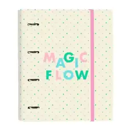 (512355666) SAFTA CARPETA DE ANILLAS 4X35MM C/RECAMBIO 100H A4 T/DURAS CIERRE C/GOMA GLOWLAB "MAGIC FLOW"