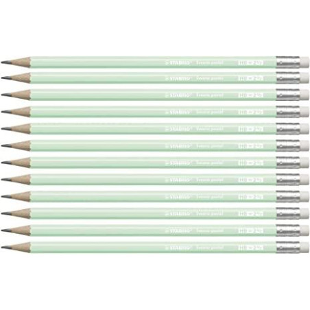 (4908/02-HB) STABILO SWANO LAPIZ GRAFITO CON GOMA PASTEL VERDE -12U-