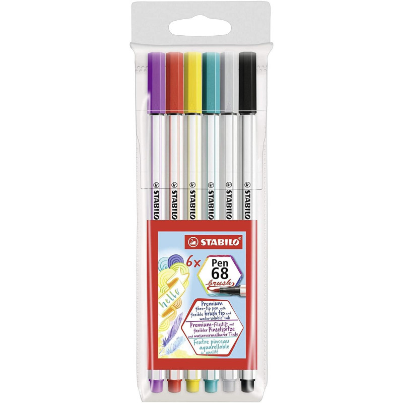 (568/06-11) STABILO ROTULADORES PEN 68 BRUSH C/SURTIDOS ESTUCHE PLÁSTICO 6 UD