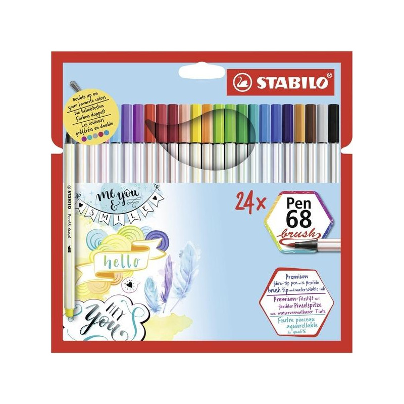 (568/24-211) STABILO ROTULADORES PEN 68 BRUSH C/SURTIDOS ESTUCHE 24 UD