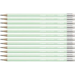 (4908/02-HB) STABILO SWANO LAPIZ GRAFITO CON GOMA PASTEL VERDE -12U-