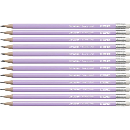 (4908/03-HB) STABILO SWANO LAPIZ GRAFITO CON GOMA PASTEL LILA -12U-