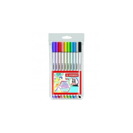 (568/10-11) STABILO ROTULADORES PEN 68 BRUSH C/SURTIDOS ESTUCHE PLÁSTICO 10 UD