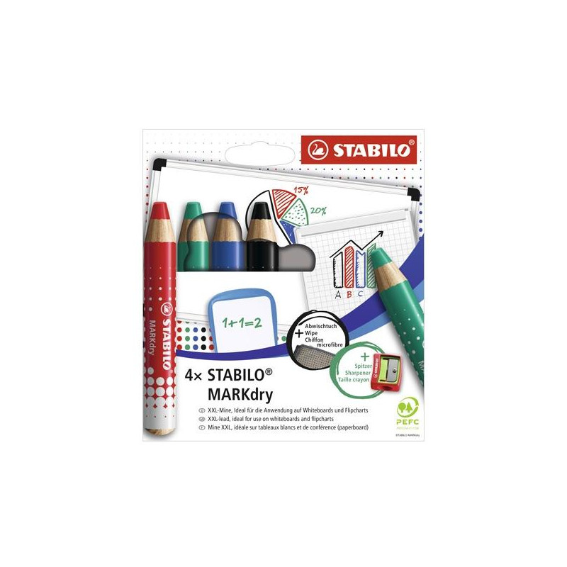 (648/4) STABILO MARCADOR EN SECO MARKDRY PARA PIZARRA BLANCA Y DE PAPEL C/SURTIDOS ESTUCHE 4 UD