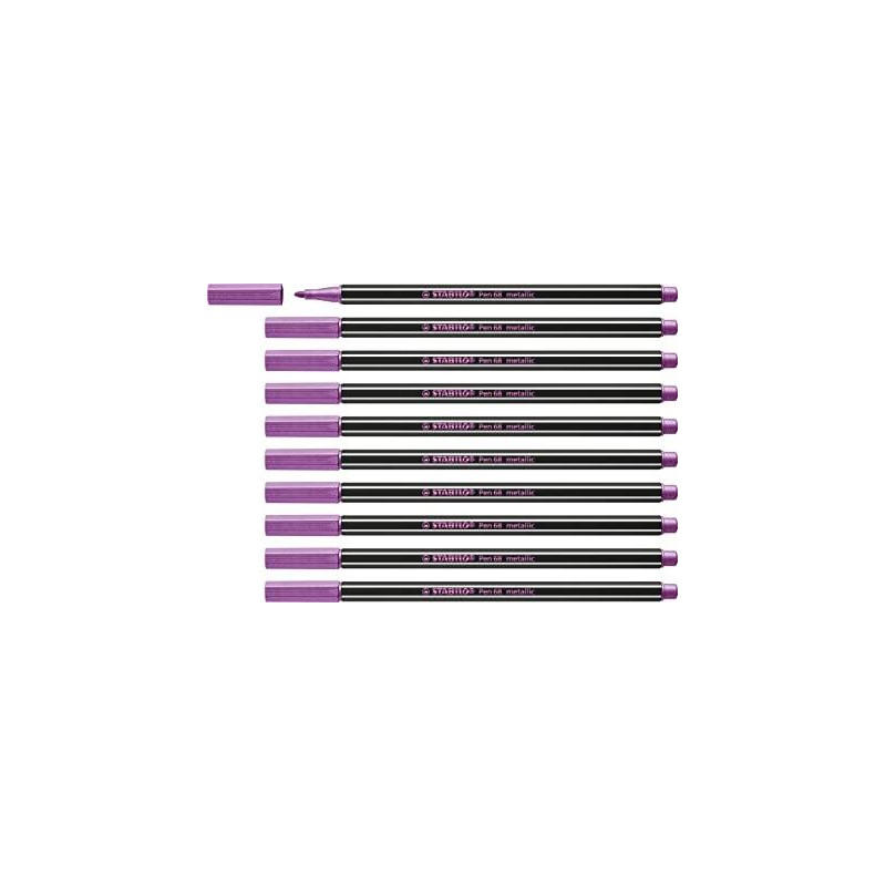 (68/856) STABILO ROTULADOR PEN 68 METALLIC ROSA METÁLICO CAJA 10 UD