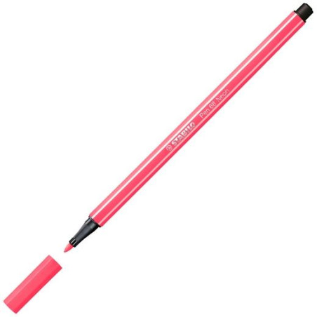 (68/040) STABILO ROTULADOR PEN 68 ROJO FLUORESCENTE CAJA 10 UD