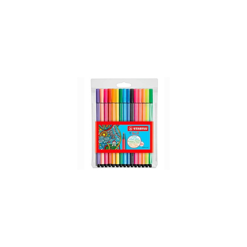 (6815-2) STABILO ROTULADORES PEN 68 COLORES SURTIDOS 10 ESTÁNDAR + 5 NEÓN ESTUCHE 15 UD