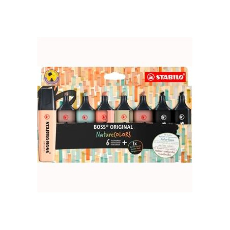 (70/8-2-1) STABILO MARCADOR BOSS ORIGINAL NATURECOLORS COLORES SURTIDOS ESTUCHE 6+2 UD