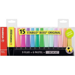 (7015-01-5) STABILO MARCADOR FLUORESCENTE BOSS ORIGINAL SET ESCRITORIO 9 FLUORESCENTES Y 6 PASTEL C/SURTIDOS BLÍSTER 15 UD