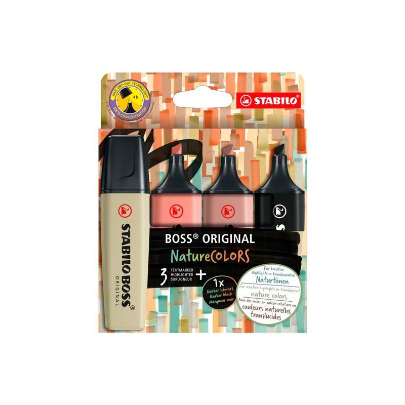 (70/4-2-3) STABILO MARCADOR BOSS ORIGINAL NATURECOLORS COLORES SURTIDOS ESTUCHE 3+1 UD